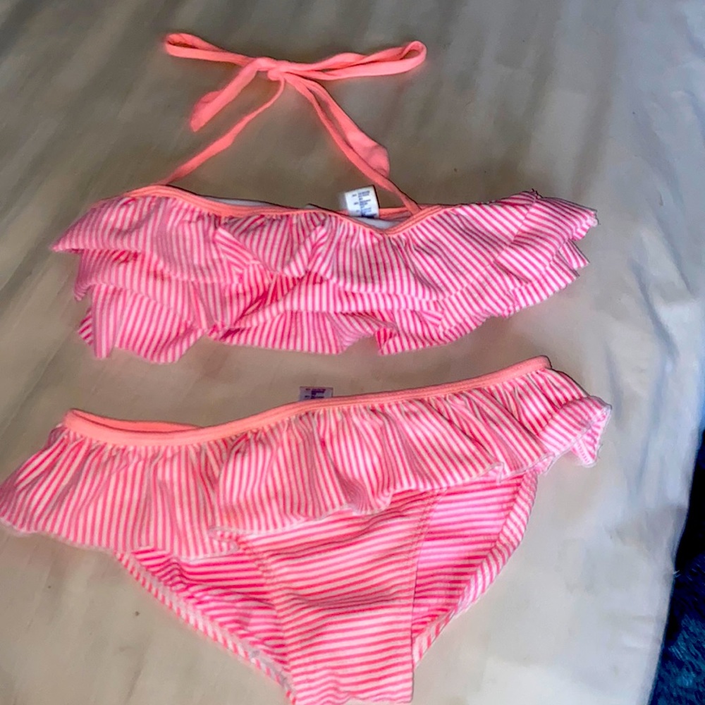 Pink tie up swimsuit girls